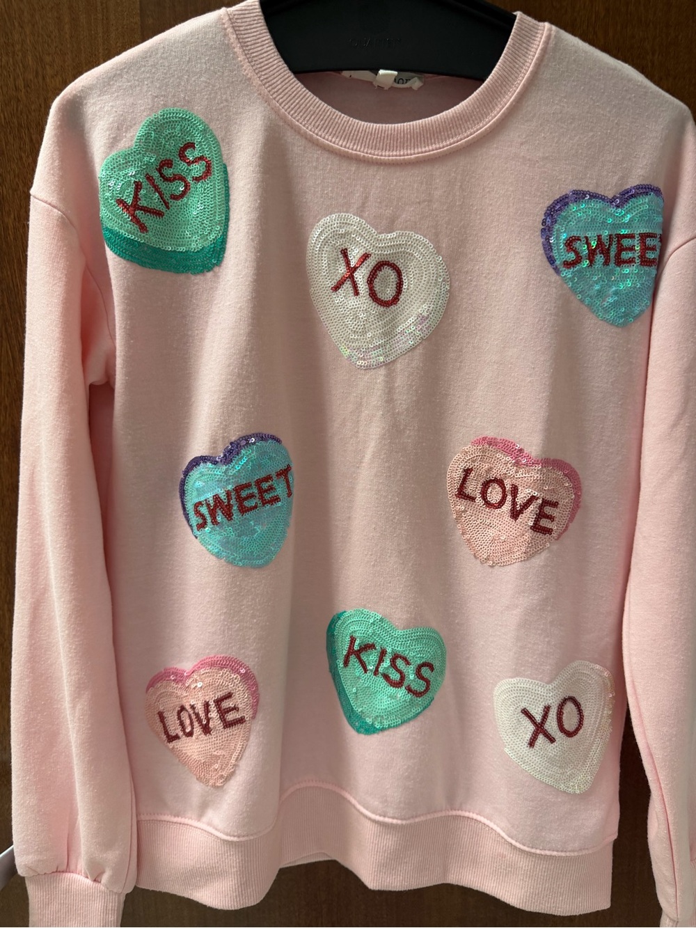 Workshop Republic Clothing Pink Sequin Heart Crewneck Sweatshirt